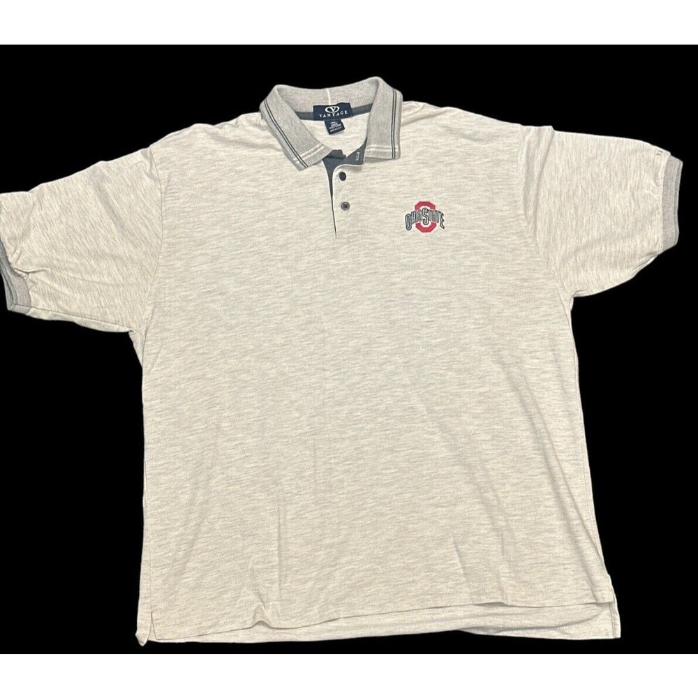 Vintage‎ Ohio State Buckeyes 100% Cotton Polo Shirt Grey Red USA Size XL EUC